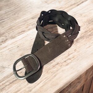 VTG Genuine Leather Braided Belt Brown Stitch Detail Boho Western Style Size S